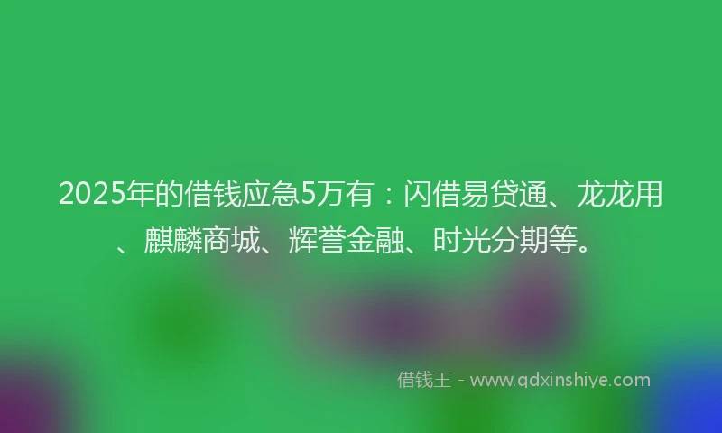 2025年的借钱应急5万有：闪借易贷通、龙龙用、麒麟商城、辉誉金融、时光分期等。