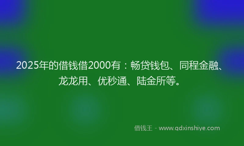 2025年的借钱借2000有：畅贷钱包、同程金融、龙龙用、优秒通、陆金所等。