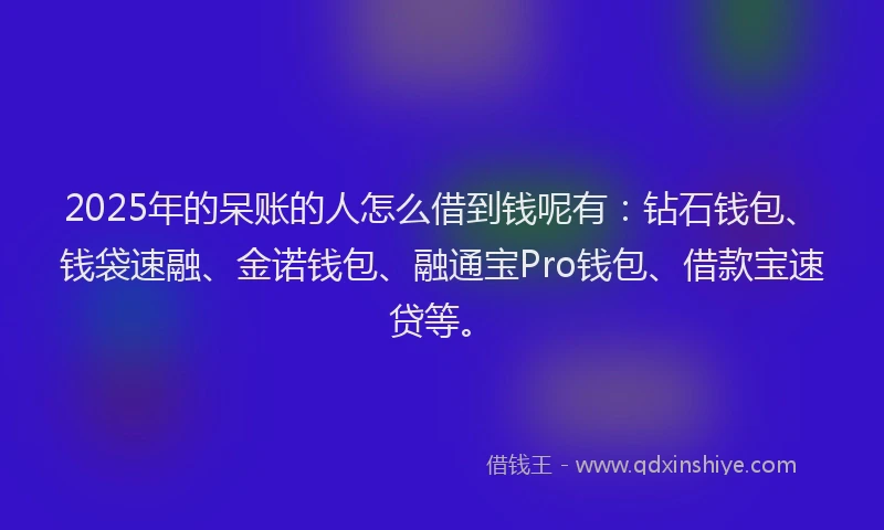 2025年的呆账的人怎么借到钱呢有：钻石钱包、钱袋速融、金诺钱包、融通宝Pro钱包、借款宝速贷等。