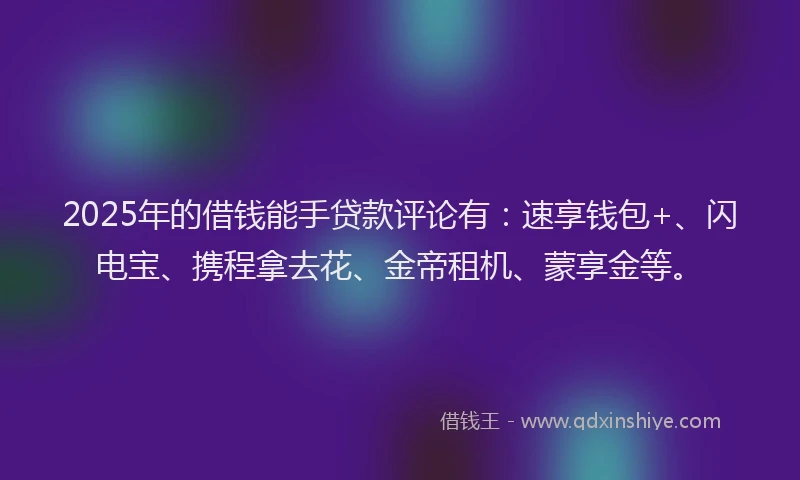 2025年的借钱能手贷款评论有：速享钱包+、闪电宝、携程拿去花、金帝租机、蒙享金等。