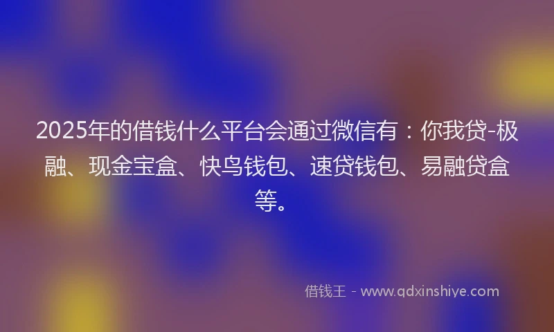 2025年的借钱什么平台会通过微信有：你我贷-极融、现金宝盒、快鸟钱包、速贷钱包、易融贷盒等。