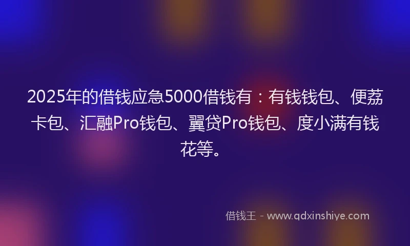 2025年的借钱应急5000借钱有：有钱钱包、便荔卡包、汇融Pro钱包、翼贷Pro钱包、度小满有钱花等。