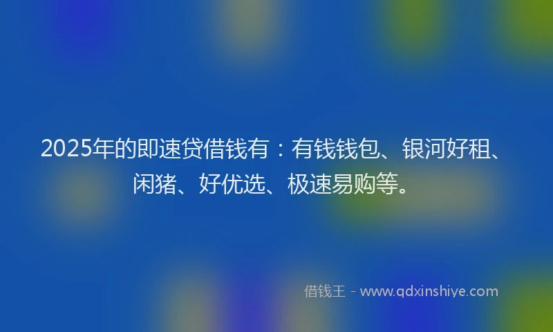 2025年的即速贷借钱有：有钱钱包、银河好租、闲猪、好优选、极速易购等。