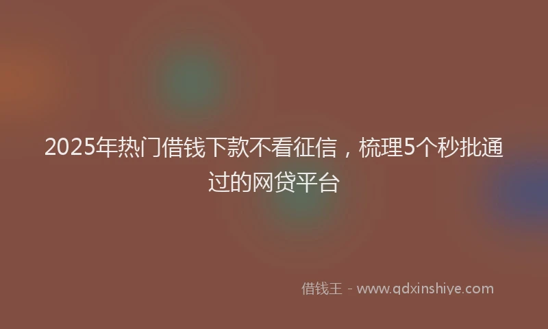 2025年热门借钱下款不看征信，梳理5个秒批通过的网贷平台