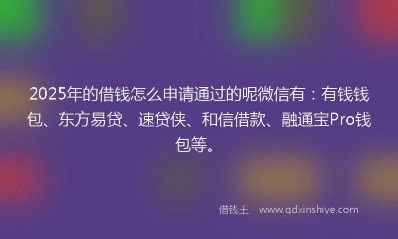2025年的借钱怎么申请通过的呢微信有：有钱钱包、东方易贷、速贷侠、和信借款、融通宝Pro钱包等。