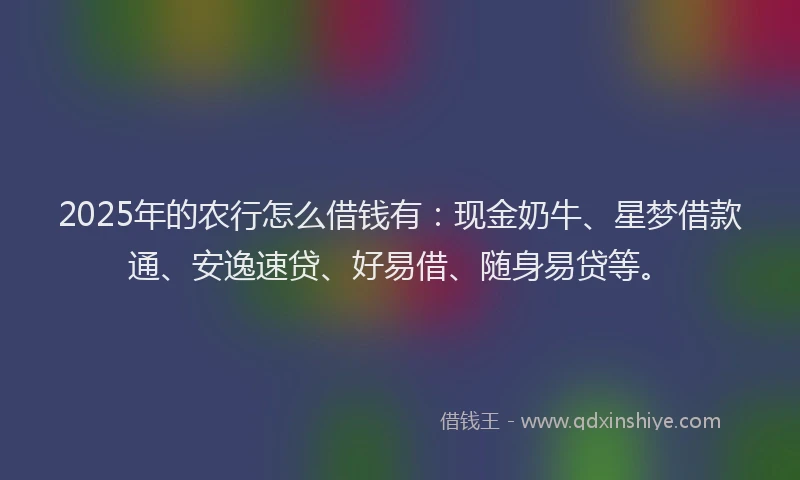 2025年的农行怎么借钱有：现金奶牛、星梦借款通、安逸速贷、好易借、随身易贷等。