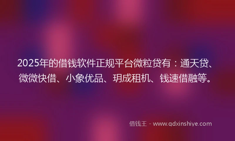 2025年的借钱软件正规平台微粒贷有：通天贷、微微快借、小象优品、玥成租机、钱速借融等。