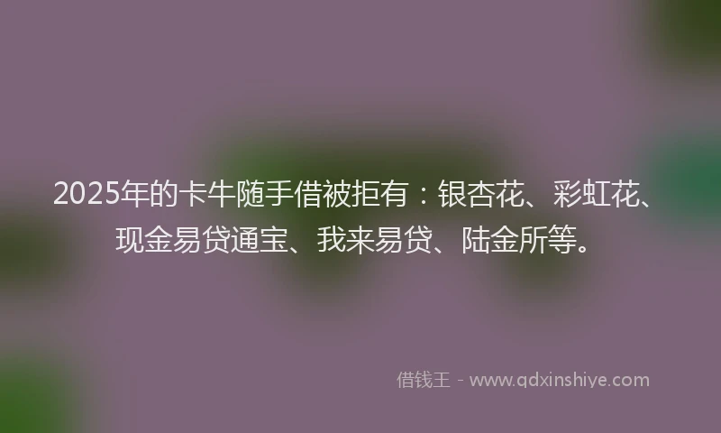 2025年的卡牛随手借被拒有：银杏花、彩虹花、现金易贷通宝、我来易贷、陆金所等。