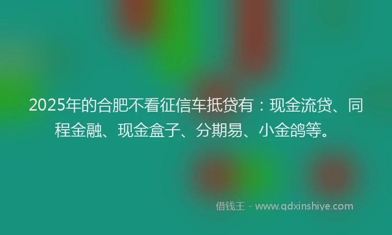 2025年的合肥不看征信车抵贷有：现金流贷、同程金融、现金盒子、分期易、小金鸽等。
