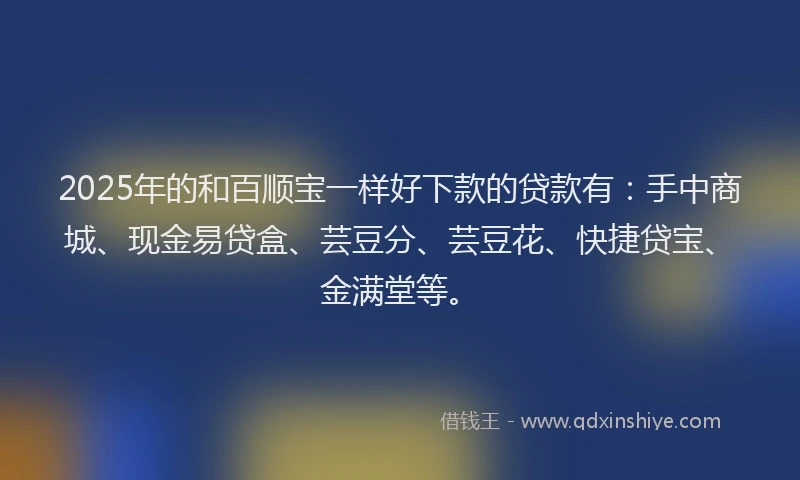 2025年的和百顺宝一样好下款的贷款有：手中商城、现金易贷盒、芸豆分、芸豆花、快捷贷宝、金满堂等。