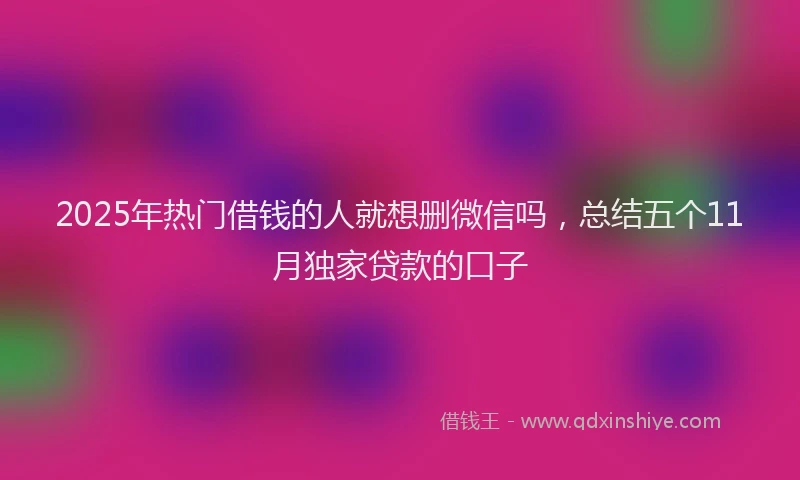 2025年热门借钱的人就想删微信吗，总结五个11月独家贷款的口子
