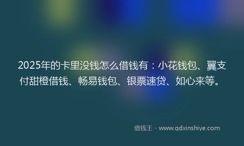 2025年的卡里没钱怎么借钱有：小花钱包、翼支付甜橙借钱、畅易钱包、银票速贷、如心来等。