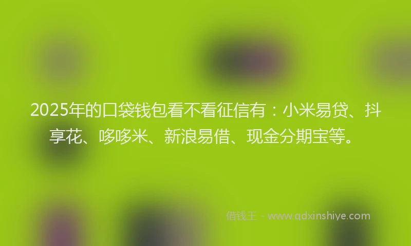 2025年的口袋钱包看不看征信有：小米易贷、抖享花、哆哆米、新浪易借、现金分期宝等。