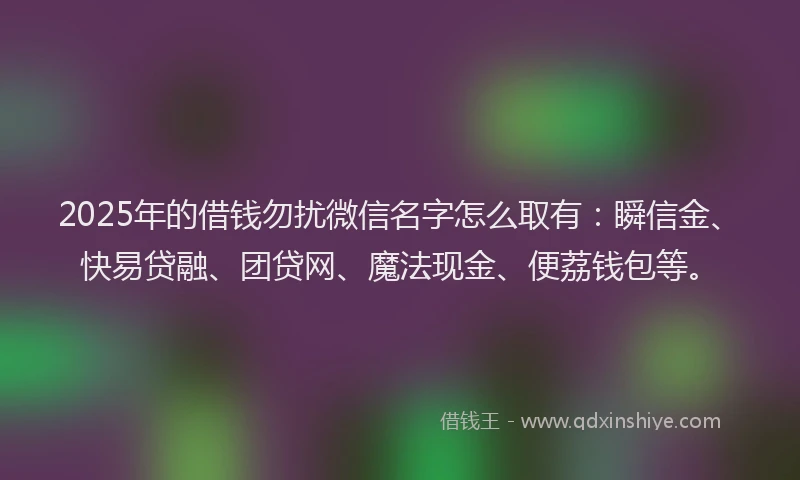 2025年的借钱勿扰微信名字怎么取有：瞬信金、快易贷融、团贷网、魔法现金、便荔钱包等。