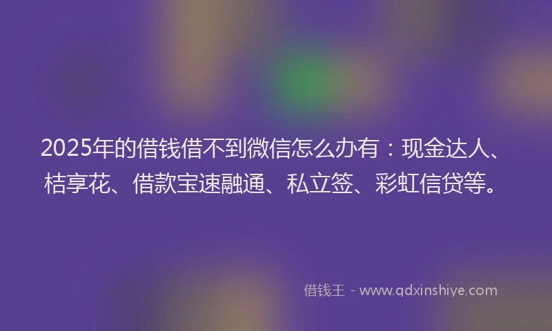 2025年的借钱借不到微信怎么办有：现金达人、桔享花、借款宝速融通、私立签、彩虹信贷等。