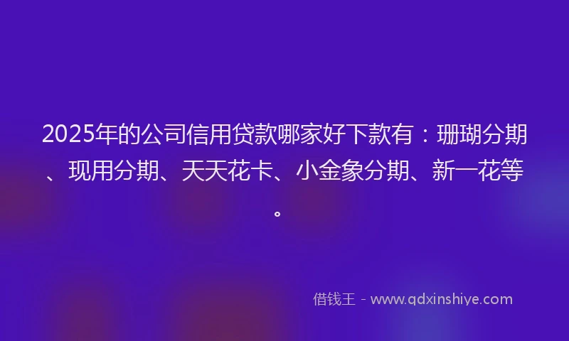 2025年的公司信用贷款哪家好下款有：珊瑚分期、现用分期、天天花卡、小金象分期、新一花等。