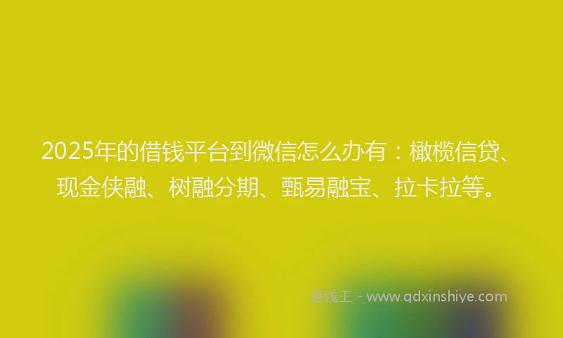 2025年的借钱平台到微信怎么办有：橄榄信贷、现金侠融、树融分期、甄易融宝、拉卡拉等。