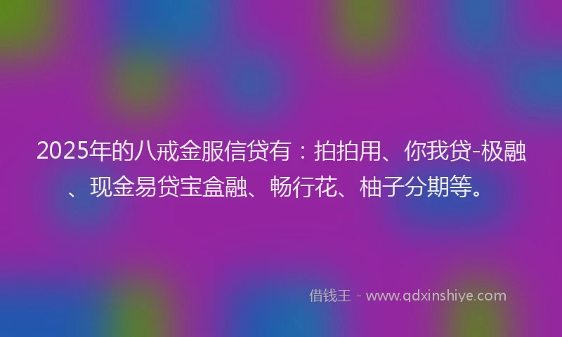 2025年的八戒金服信贷有：拍拍用、你我贷-极融、现金易贷宝盒融、畅行花、柚子分期等。