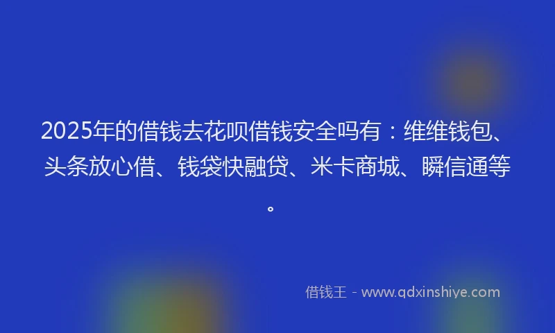 2025年的借钱去花呗借钱安全吗有：维维钱包、头条放心借、钱袋快融贷、米卡商城、瞬信通等。