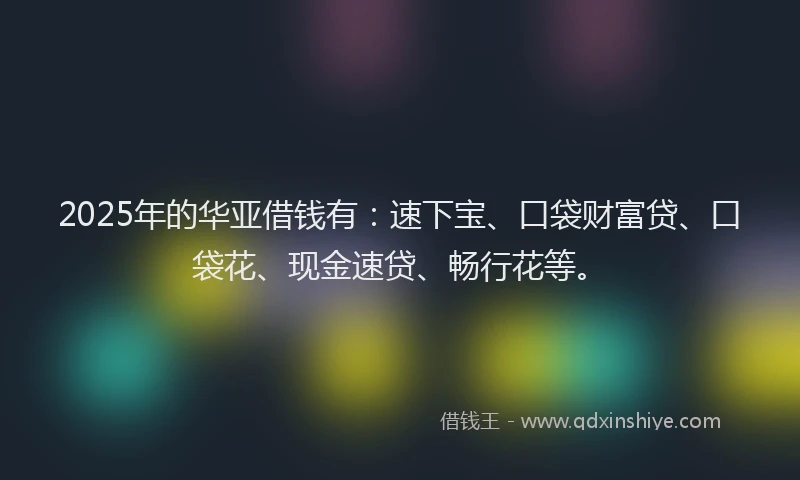 2025年的华亚借钱有：速下宝、口袋财富贷、口袋花、现金速贷、畅行花等。