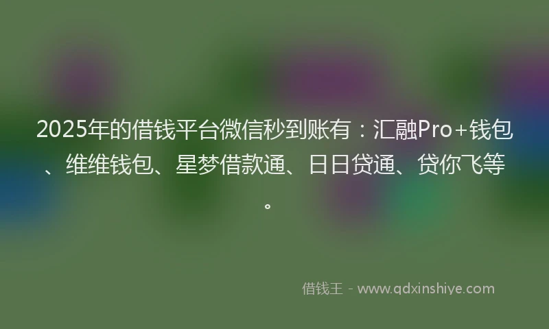 2025年的借钱平台微信秒到账有：汇融Pro+钱包、维维钱包、星梦借款通、日日贷通、贷你飞等。