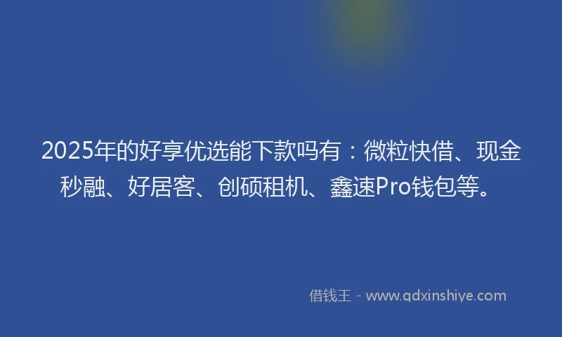 2025年的好享优选能下款吗有：微粒快借、现金秒融、好居客、创硕租机、鑫速Pro钱包等。