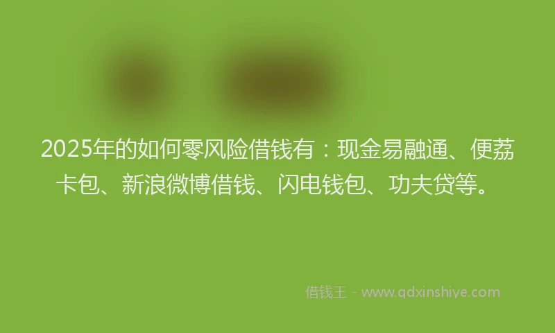 2025年的如何零风险借钱有：现金易融通、便荔卡包、新浪微博借钱、闪电钱包、功夫贷等。