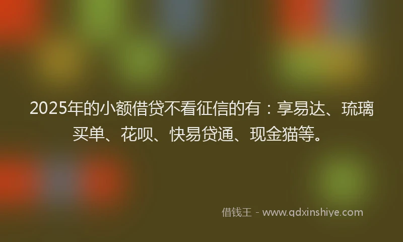 2025年的小额借贷不看征信的有：享易达、琉璃买单、花呗、快易贷通、现金猫等。