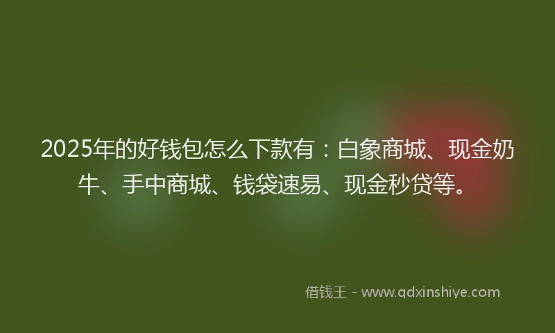 2025年的好钱包怎么下款有：白象商城、现金奶牛、手中商城、钱袋速易、现金秒贷等。