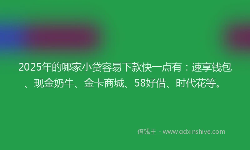2025年的哪家小贷容易下款快一点有：速享钱包、现金奶牛、金卡商城、58好借、时代花等。