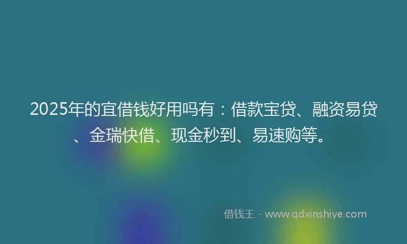 2025年的宜借钱好用吗有：借款宝贷、融资易贷、金瑞快借、现金秒到、易速购等。