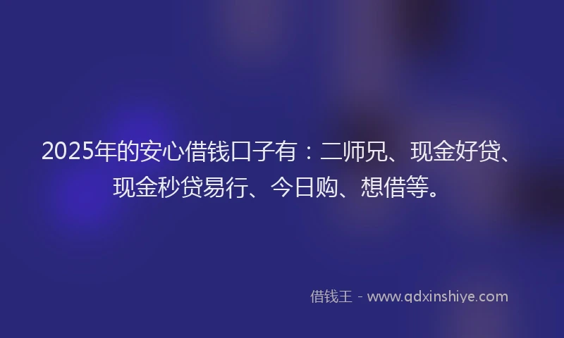 2025年的安心借钱口子有：二师兄、现金好贷、现金秒贷易行、今日购、想借等。