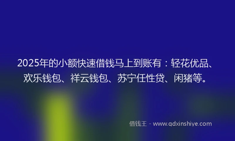 2025年的小额快速借钱马上到账有：轻花优品、欢乐钱包、祥云钱包、苏宁任性贷、闲猪等。