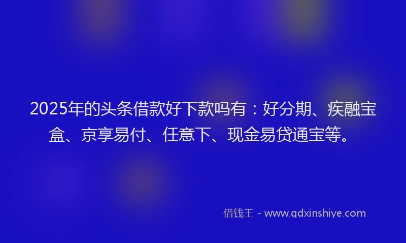 2025年的头条借款好下款吗有：好分期、疾融宝盒、京享易付、任意下、现金易贷通宝等。