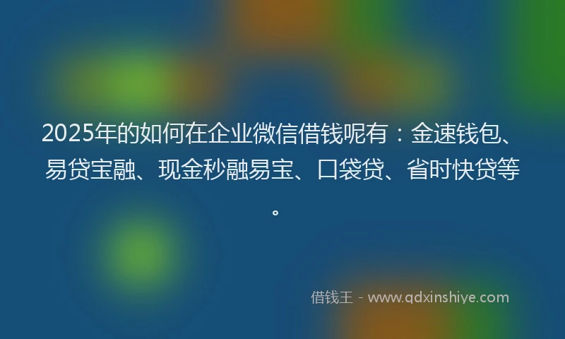 2025年的如何在企业微信借钱呢有：金速钱包、易贷宝融、现金秒融易宝、口袋贷、省时快贷等。