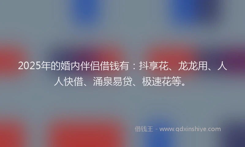 2025年的婚内伴侣借钱有：抖享花、龙龙用、人人快借、涌泉易贷、极速花等。