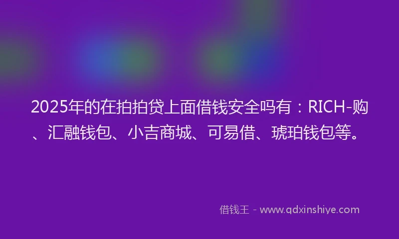 2025年的在拍拍贷上面借钱安全吗有：RICH-购、汇融钱包、小吉商城、可易借、琥珀钱包等。
