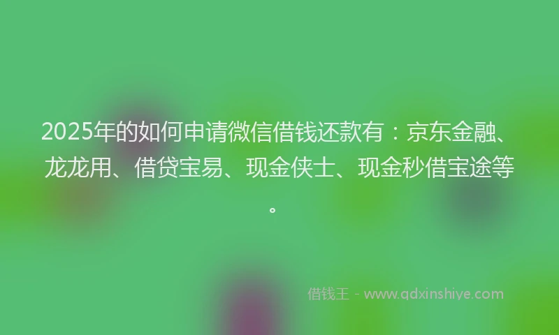 2025年的如何申请微信借钱还款有：京东金融、龙龙用、借贷宝易、现金侠士、现金秒借宝途等。