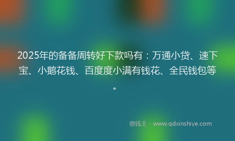 2025年的备备周转好下款吗有：万通小贷、速下宝、小鹅花钱、百度度小满有钱花、全民钱包等。