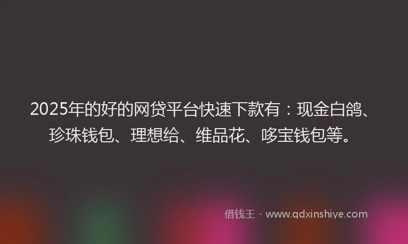 2025年的好的网贷平台快速下款有：现金白鸽、珍珠钱包、理想给、维品花、哆宝钱包等。