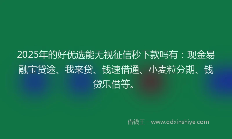2025年的好优选能无视征信秒下款吗有：现金易融宝贷途、我来贷、钱速借通、小麦粒分期、钱贷乐借等。