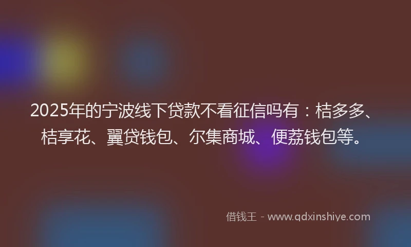 2025年的宁波线下贷款不看征信吗有：桔多多、桔享花、翼贷钱包、尔集商城、便荔钱包等。