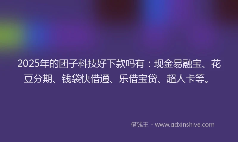2025年的团子科技好下款吗有：现金易融宝、花豆分期、钱袋快借通、乐借宝贷、超人卡等。