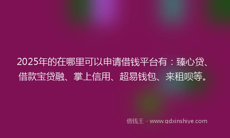 2025年的在哪里可以申请借钱平台有：臻心贷、借款宝贷融、掌上信用、超易钱包、来租呗等。