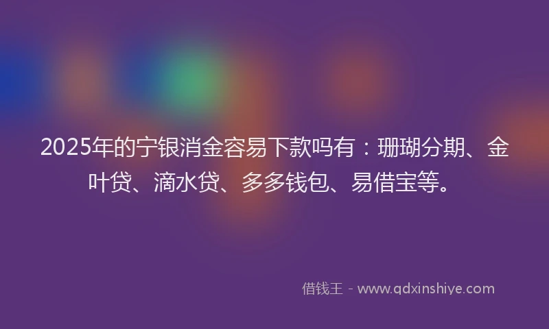 2025年的宁银消金容易下款吗有：珊瑚分期、金叶贷、滴水贷、多多钱包、易借宝等。