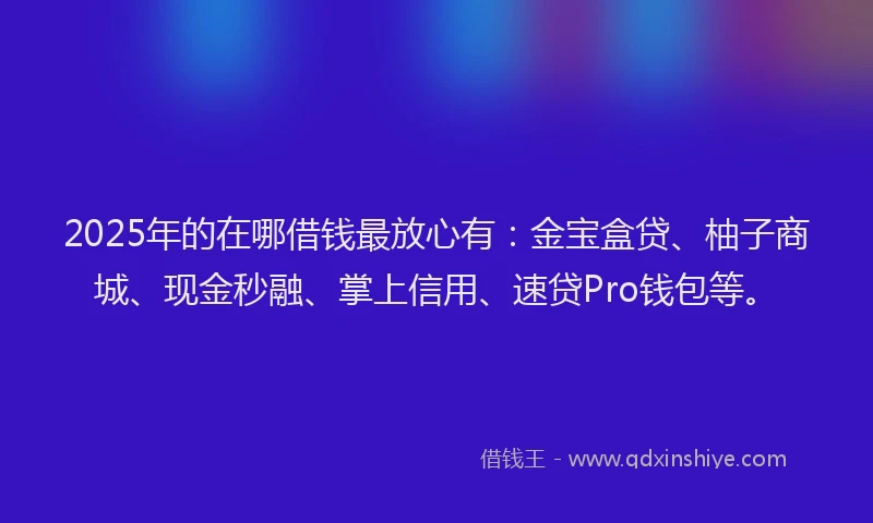 2025年的在哪借钱最放心有：金宝盒贷、柚子商城、现金秒融、掌上信用、速贷Pro钱包等。