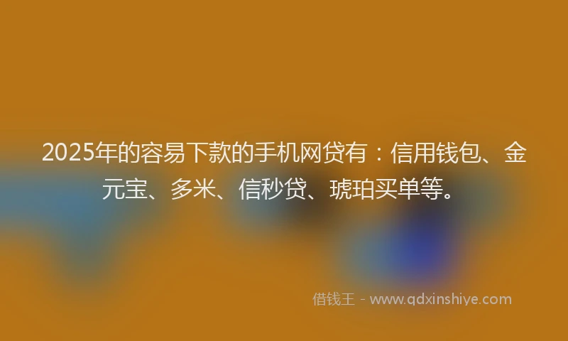 2025年的容易下款的手机网贷有：信用钱包、金元宝、多米、信秒贷、琥珀买单等。