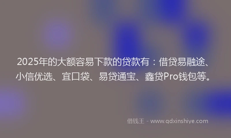 2025年的大额容易下款的贷款有：借贷易融途、小信优选、宜口袋、易贷通宝、鑫贷Pro钱包等。