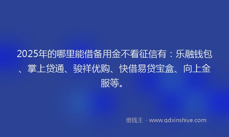 2025年的哪里能借备用金不看征信有：乐融钱包、掌上贷通、骏祥优购、快借易贷宝盒、向上金服等。