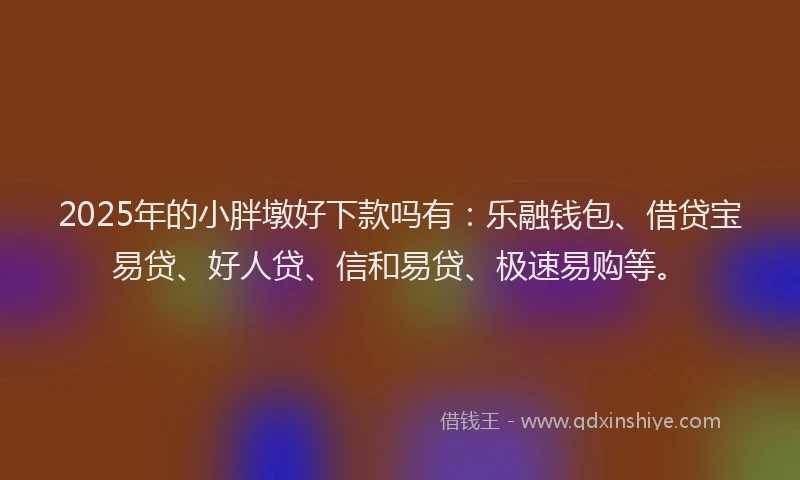 2025年的小胖墩好下款吗有:乐融钱包、借贷宝易贷、好人贷、信和易贷、极速易购等。